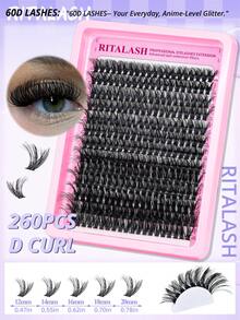 RITALASH 260Pcs 5 Nature Styles Lash Clusters Kit, 150D/ 200D/ Spike+150D/ 60D/ 80D Eyelash Clusters Extensions With Everything You Need For Beginners And Proficient, Beayty At Home Easily - Black - View 6