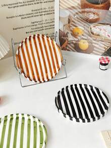 1pc/2pcs Handpainted Striped Ceramic Plate, Elegant Ceramic Dessert/Snack/Jewelry Tray, Suitable For Breakfast, Steak, Pasta, Afternoon Tea, Holiday Gifts - Multicolor - View 5