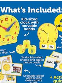 Learning Resources Time Activity Set, Set de Actividades para Aprender a Leer la Hora, Hora y Minutos para Niños, Juguetes Educativos, 41 Piezas, Edades 5+ - Amarillo - Ver 4