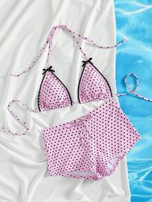 PEPPERMOLLY Women's Summer Beach Pink 2 Pieces Bikini Set, Triangle Halter Top Paired With Square Cut Bottoms, Sexy & Charming Swimwear, Fashionable For Holiday Pool Party - Pink - View 6