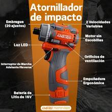 Atornillador inalámbrico dos posiciones color naranja de 1/4' 16V - Naranja - Ver 3