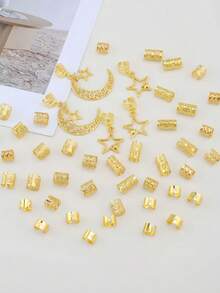 45-Piece Bohemian Star And Moon Pendant Alloy Braided Hair Ring, Suitable For Eid Al-Fitr Parties, Birthday Parties, Gatherings, And Everyday Wear. - Multicolor - View 3