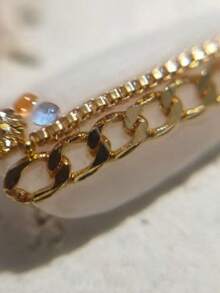 3件套玫瑰金、银色、金色金属链，镂空精致链，DIY美甲装饰，日式美甲饰品配件 - 彩色 - 查看 3