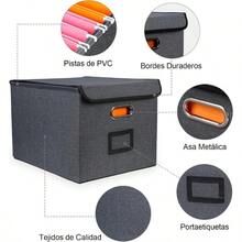 MARKO Paquete de 2 Caja Organizadora de Archivos con Tapa Organizador de Documentosde Lino con Riel Deslizante Suave para Colgar Cartas Plegables Adecuado para El Hogar y La Oficina - Gris Oscuro - Ver 3