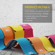 Kinesiology Tape 10 Inches Precut, 20 Strips, Cotton Elastic Athletic Tape Latex Free, 2in X 16ft, Pink,39960998 - 粉色 - 查看 2