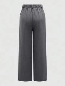 复古高腰阔腿西装裤，宽松显瘦直筒裤，休闲通勤日常百搭，适合春秋季穿着 - 淺灰色 - 查看 8