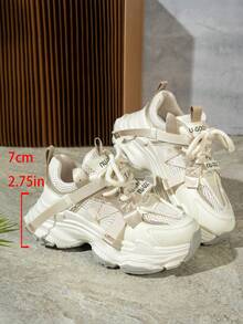 2024春夏新款软皮厚底运动鞋，女士透气网面跑步鞋，休闲运动鞋 - 米色 - 查看 6