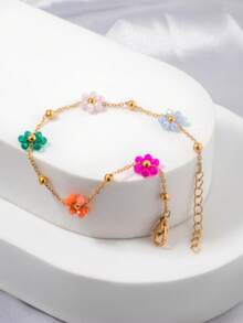 1pc Stainless Steel Colorful Beaded Chain Bracelet - Yellow Gold - View 9