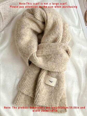 1 pieza Bufanda suave de punto para mujer, cuello caliente de cordero tejido, adecuado para estudiantes, en invierno (Este producto es un tamaño de bufanda pequeña, longitud 150cm/59.06in, ancho 20cm/7.87in)