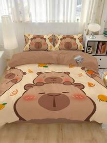 2/3pcs Bedding Set, Cute Capybara Pattern, Soft & Comfortable, Breathable, Suitable For All Seasons, Fits Twin, Full, Queen, King Size Beds. Simple Home Textile, Machine Washable, Autumn Bedroom Decor. Includes 1pc Duvet Cover And 1/2pc Pillowcase(S) (Comforter Not Included). - Brown - View 4