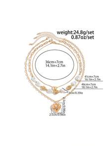 3pcs/Set Bohemian Geometric Asymmetrical CCB Beaded Heart Pendant Necklace, Elegant Luxury Party/Casual/Dating/Travel, Women's Holiday Birthday Versatile Jewelry Gift - Necklace - View 5