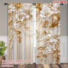 2 piezas de cortinas con patrón floral blanco y dorado, adecuadas para dormitorio, oficina, cocina, sala de estar y estudio, diseño de bolsillo para barra, para decoración del hogar y la habitación - Multicolor - Ver 9