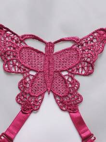 1套女士蕾丝钢圈聚拢文胸和内裤套装 - 紅色 - 查看 4