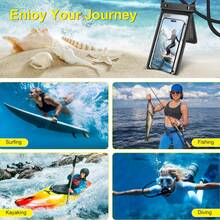 防水手机袋/干袋/手机背包，适用于游泳、漂流、潜水、摄影等户外活动，配有颈带，PVC材质，触屏灵敏，可容纳7.5英寸及以下智能手机，背面设有隔层可存放小物件。 - 彩色 - 查看 5