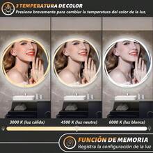 Oferta exclusiva Espejo para Baño, Espejo LED de Baño Redondo con Función de Memoria y Desempañado HD, Espejo de Maquillaje, Botones Táctiles Inteligentes, Regulable 3 Colores, 4mm Vidrio Prueba Explosiones - Gris - Aureola - Ver 5