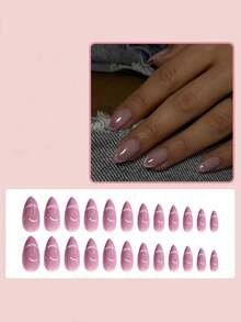 24片欧美返校季猫眼半透明粉紫色闪光温柔性感简约反光假指甲设计装饰美甲贴片全覆盖假指甲返校季艺术贴片美甲用品多功能日常佩戴美甲套装，适合办公室女性、派对、约会和日常佩戴，装饰您的指甲，提升您的时尚美甲品味。 - 淺粉色 - 查看 2