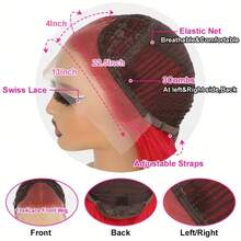 38 Inch Red Lace Front Wig Human Hair Brazilian Virgin Straight Lace Front Wigs Human Hair 250% Density Colored Human Hair Wig 13x4 HD Lace Frontal Wig For Women Burgundy Red Colored Pre Plucked With Baby Hair Natural Hairline - SRed - 查看 10