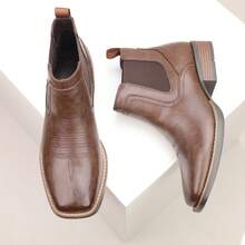 Giày bốt cao bồi nam mũi vuông, kiểu dáng slip-on, phù hợp mọi thời tiết, dùng cho công sở và thường ngày, kiểu Chelsea - Botines - Cà phê nâu - Xem 6