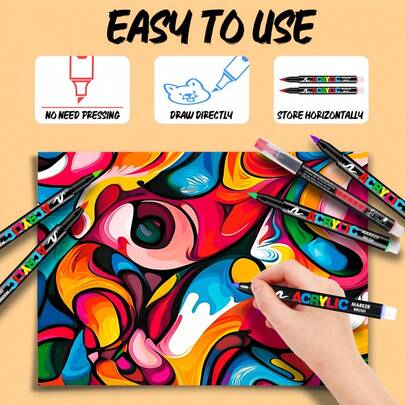 Bộ 12/24 bút vẽ màu acrylic, bút dạ không phai đầu cọ, điều chỉnh mực tự động, quà tặng/giải thưởng học sinh/bút dạ cho năm học mới, thích hợp dùng trên vải, đá, thủy tinh, gỗ, canvas, gốm sứ, nhựa, đồ thủ công mỹ nghệ, bút dạ không phai cho nhiều bề mặt.
