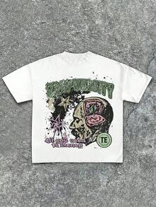 Tween Girl Cotten Clothes,Y2K-Inspired Letter Print T-Shirt - Casual Crew Neck, Short Sleeve, Machine Washable - Perfect For Spring/Summer/Fall,Fashion, Streetwear, Unisex, Men, Women - 白色 - 查看 1