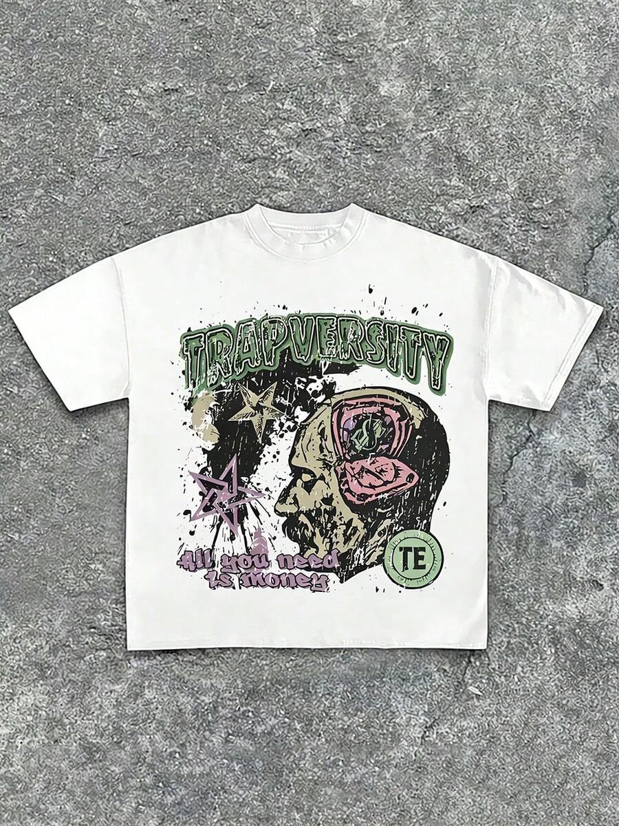 Tween Girl Cotten Clothes,Y2K-Inspired Letter Print T-Shirt - Casual Crew Neck, Short Sleeve, Machine Washable - Perfect For Spring/Summer/Fall,Fashion, Streetwear, Unisex, Men, Women - 白色 - 查看 1