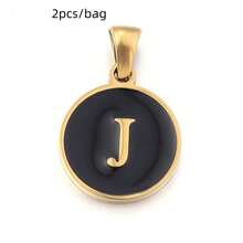2pcs/Pack Stainless Steel Single-Sided Round English Letter Pendant, Fashionable Minimalist English Letter Pendant Necklace Accessory, DIY Jewelry Making Pendant - Black - View 17