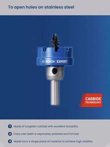bosch 硬质合金开孔器，30/40mm金属开孔器，带导向钻头，适用于硬质金属、不锈钢、铁、低碳钢、铝、合金、塑料等材料。 - 彩色 - 查看 6