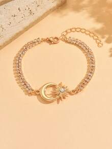 1pc Minimalist Versatile Star & Moon Decor Gold Edged Rhinestone Bracelet, Fashionable & Elegant Niche Jewelry For Women, Suitable For Daily Wear, Ramadan, Dates, Photo Shoots, Parties. The Rhinestone Chain Can Be Cut To Desired Length, And The Number Of Rhinestones Is Random.