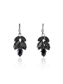 Black Zirconia Leaf Jewelry Set, Elegant Necklace + Earrings, Shiny Accessories For Party & Date - Multicolor - View 5
