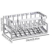 1pc Heavy-Duty Stainless Steel Kitchen Sink Sponge Holder With Tilted Auto-Drain Tray & Dishcloth Hanging Bar - Multipurpose Countertop Organizer For Soap, Brush & Accessories,Neat & Clean Countertop Storage For Kitchen & Bathroom - 黑銀色 - 查看 5