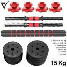 Kit de Mancuernas Regulables de 15 KG - Juego de Pesas Ajustables para Musculación y Entrenamiento de Fuerza - Barra Conectora - Gimnasio en Casa - Set de pesas(default) - Multicolor - Ver 4