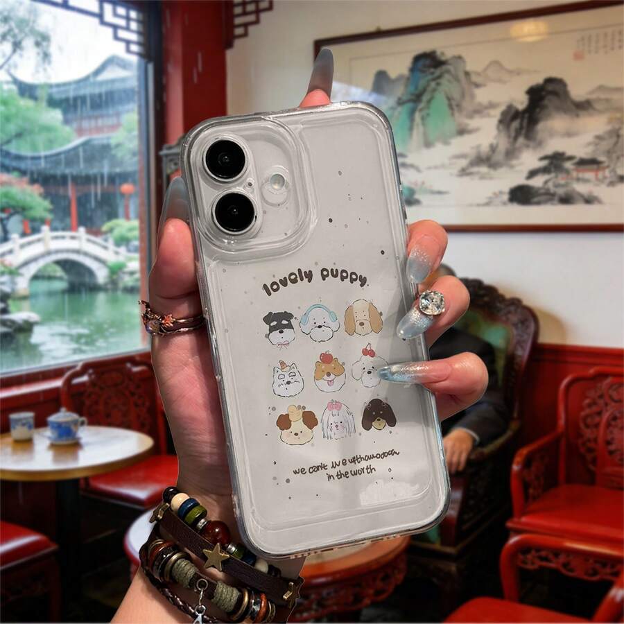 Funda TPU Transparente para Teléfono con Diseño de Perritos Bonitos Lindos Adorables Para el 17 16 15 14 13 12 11 X XS Pro Max 8 7 6 Plus SE caso marco suave - transparente - Ver 1