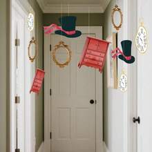 Soulchen 20 Pcs Wonderland Tea Party Decoration Hanging Banner Wonderland Cabinet Mirror Hat Clock Garland Decoration Background For Birthday Baby Shower Party Supplies - ColorF - 查看 4