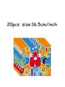 50件套疯狂字母怪兽主题派对用品套装 - 彩色卡通怪兽和字母图案一次性纸盘、纸杯和餐巾纸 | 适合儿童字母生日派对、卡通主题聚会和趣味庆祝活动的节日餐具 | 古怪怪兽、字母装饰和出租车元素，适合儿童派对礼品、家庭派对装饰和特殊场合必备 - 多色 - 查看 5