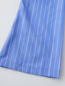Womens Shirts Flare Long Sleeve Lapel Collar Button Down Casual Striped Print Slim Fitted Blouses - 藍色 - 查看 6