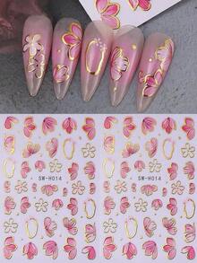 2 PCS Pink Flower Petal 3D Nail Stickers Elegant Flower Gold Edge Line Geometry Designs Nail Art Decals For Acrylic Nails DIY Spring Self-Adhesive Manicure Decoration Supplies-Halloween,Christmas,Fall,Winter, Supplies, ME79 - Nhiều màu 3 - Xem 8
