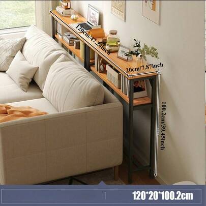 Minimalist Wooden Console Table Slim Wall Mounted Single Double Tier Entryway Shelf Carbon Steel Frame Space Saving Narrow Hallway Table Bedroom Living Room 80x20cm MDF Wood Black White Metal