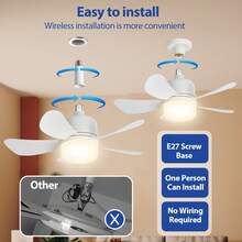 1pc Ceiling Fan With Light And Remote Control, Minimalist 5-Blade Round White Design, E27 Socket Compatible Noiseless Dimmable LED Light, Suitable For Bedroom, Kitchen, Living Room, Balcony Small Bulb/Ceiling Fan - 彩色 - 查看 10