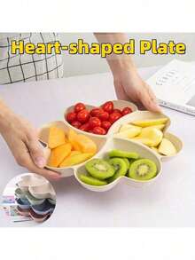 1pc Appetizer Platter, Unbreakable Chip & Dip Divided Plate, 4-Compartment Heart-Shaped Tray For Nuts, Candies, Dried Fruits, Salad, Snacks - Multicolor - View 6
