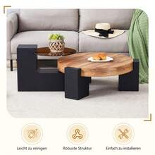 Modern, Simple Round Side Table With Two Levels – Transparent Grey Glass Top And Black MDF In An L-Shape. Marble-Effect Tabletop. Disassemblable Design For More Flexible Room Use. - 木頭 - 查看 7