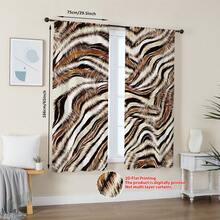 2pcs 2D Printed Zebra Pattern Semi-Blackout Curtains, Fashionable Wild Style For Living Room And Bedroom - Multicolor - View 6