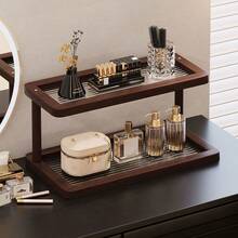 1 件复古木质亚克力桌面收纳架，双层多用途桌面储物架，化妆品收纳架，厨房调味品架，杯架，高档餐具架，家居装饰和储物配件，适用于梳妆台、化妆台、厨房、浴室、办公室等。