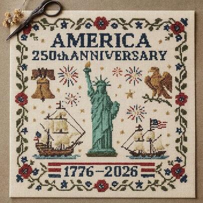 250th Anniversary Cross Stitch Kit From The USA - Complete All-In-One Embroidery Set, Includes Printed And Counted Patterns, Pre-Printed Fabric Canvas, Color-Coded Threads, And Beginner's Instructions |   Military With American Flag, Eagle,  Design |   Perfect Gift For Veterans, History Enthusiasts, And Room Decoration (1976-2026 Commemorative Edition) - Suitable For 250th Anniversary Commemorative Projects