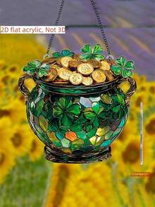 2D Flat Acrylic Four-Leaf Clover Golden Dreamcatcher Planter - 10cm X 10cm Window Hanging, St. Patrick's Day Theme Decoration, Perfect For Living Room, Patio, Garden, And Office, Ideal Gift For Mom And Family, Perfect Garden And Patio Decoration - Multicolor - View 7