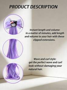 时尚儿童发饰 - 可爱卡通格子蝴蝶结树脂发夹 - 紫色 - 查看 3