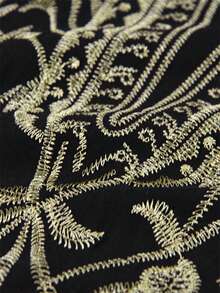 Đầm Kaftan đen cỡ lớn dành cho nữ, thêu vàng, cổ chữ V, tay ngắn, dáng rộng, thoải mái, thích hợp mặc đi biển hoặc nghỉ mát. - màu đen - Xem 7