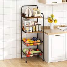 Oferta exclusiva Fruteros de Cocina Modernos 4 Niveles con Estante Superior, Carrito Organizador de Almacenamiento Estante para Cocina, Organizador de Frutas y Verduras Metal, Frutero con Cajones y Ruedas - por defecto - Ver 7