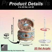 1个优雅旋转亚克力音乐盒，芭蕾舞女与蝴蝶花卉图案 - 淡蓝色和金色点缀，柔和旋律，机械上弦（无需电池） - 室内/室外桌面装饰，适合家居、办公室、婚礼、生日礼物，2D平面，复古美学 - 水鴨藍 - 查看 2