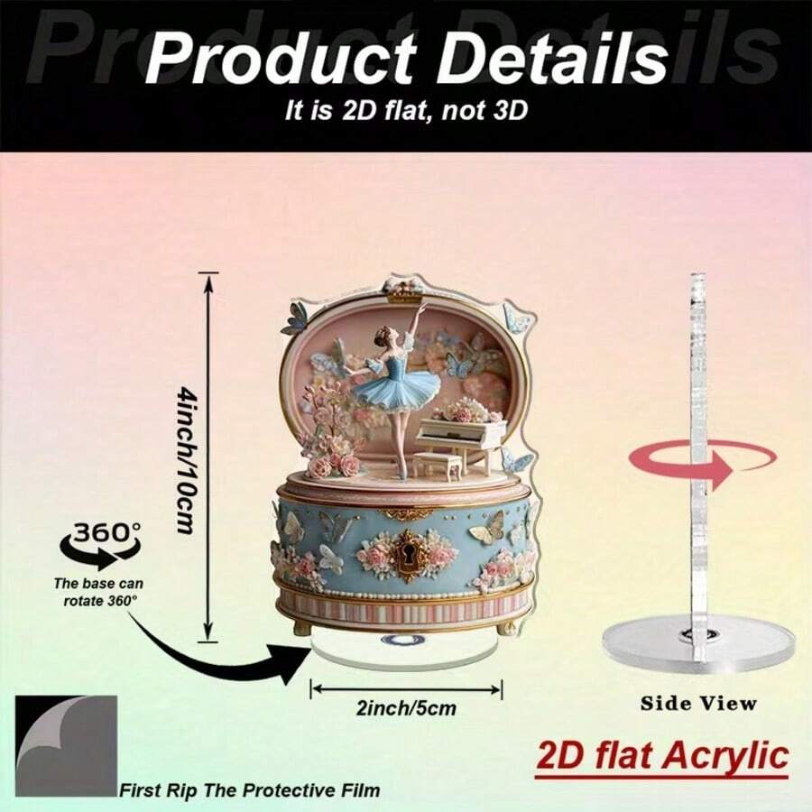 1pc Elegant Rotating Acrylic Music Box With Ballerina & Butterfly Floral Scene - Pastel Blue & Gold Accents, Gentle Melody Mechanical Wind-Up (No Battery Required) - Indoor/Outdoor Desktop Decor, Suitable For Home, Office, Wedding, Birthday Gift, 2D Flat, Vintage Aesthetic - Teal Blue - View 1