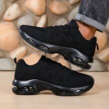 Men's Fashionable Sports Shoes With Air Cushion Running Shoes, Anti Slip And Breathable Running Shoelaces And Arch Support, Suitable For Daily Fitness, Sports, And Commuting - 黑色 - 查看 2